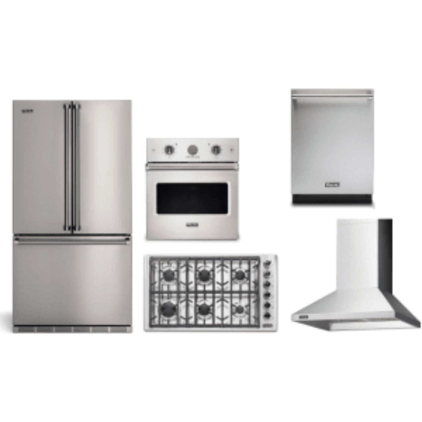 Viking 5-Piece Package 36 Counter-Depth French-Door Refrigerator and 36 5 Cooktop and 30 Wall Oven and 24 Integrated Dishwasher and 36 Hood - RVFFR336SS
