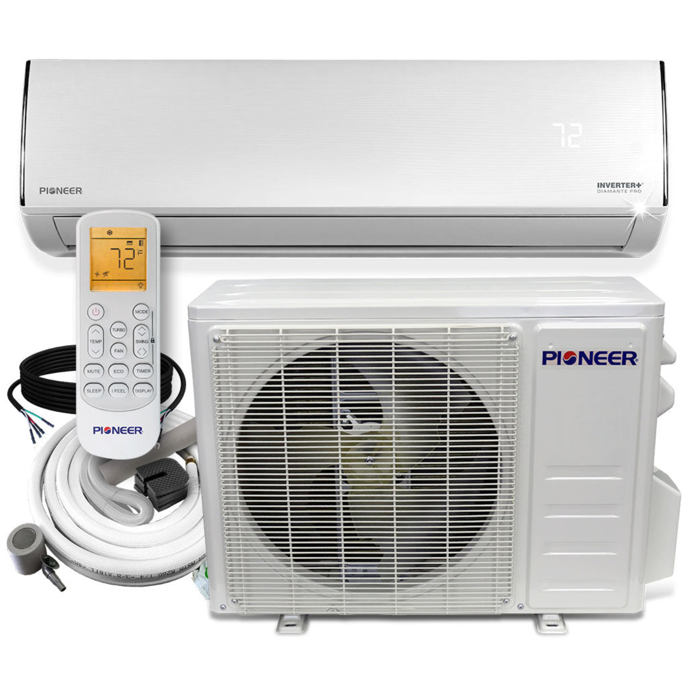Pioneer Diamante Pro Series 18,000 BTU 19 SEER2 Ductless Mini-Split Air Conditioner Inverter+ Heat Pump Full Set 230V with 16 Ft. Kit - WYT018GLFI19RL