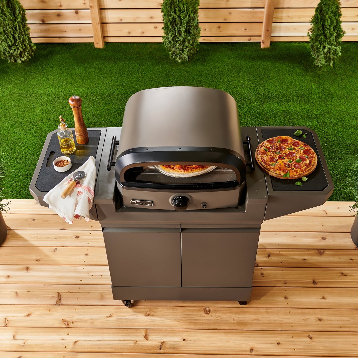 TYTUS Emberwood Pizza Oven with Grill and Prep Cart - TDT-CRT-GPZA