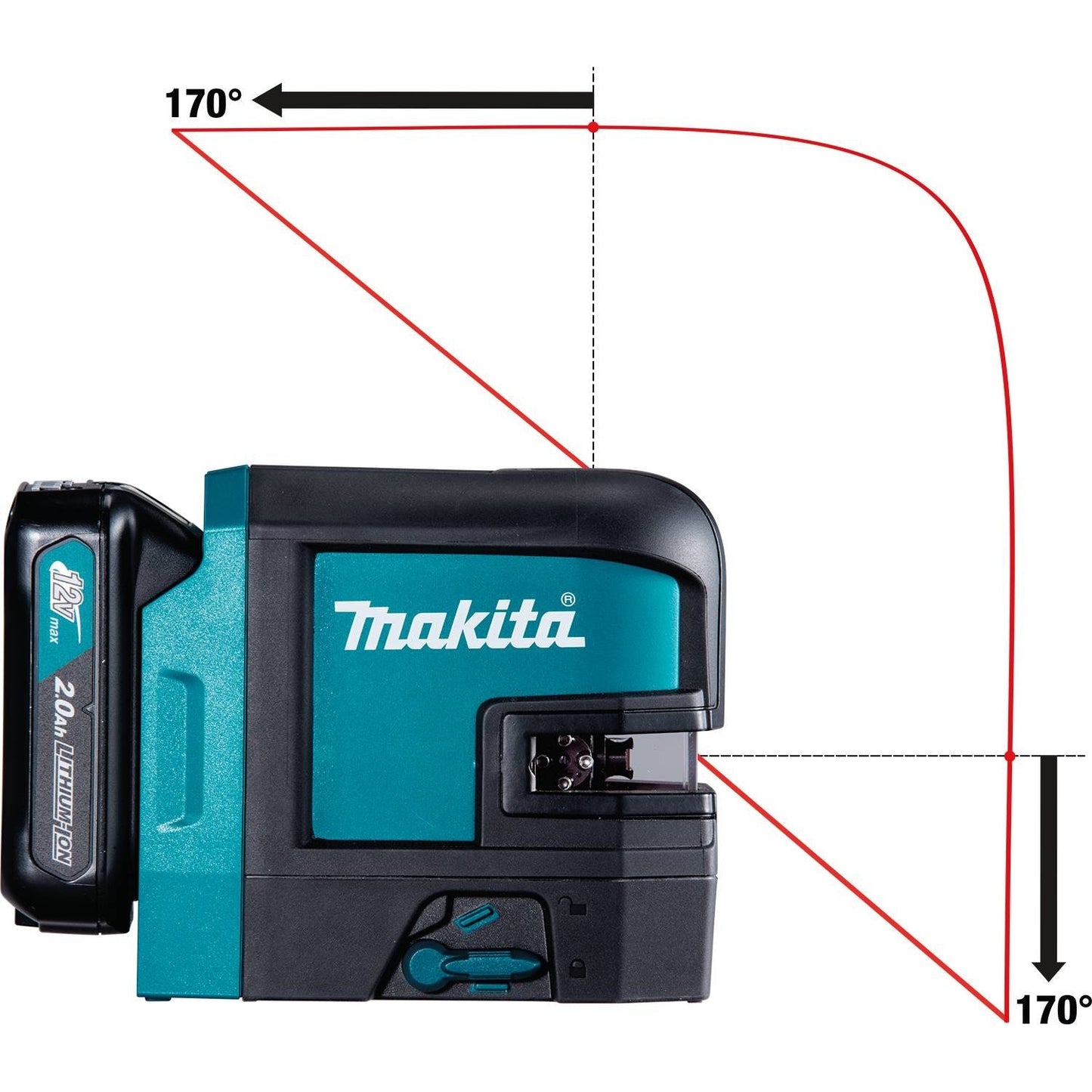 Makita 12V Max CXT Self-Leveling Cross-Line/4-Point Red Beam Laser Kit, bag, with one battery  - SK106DNAX