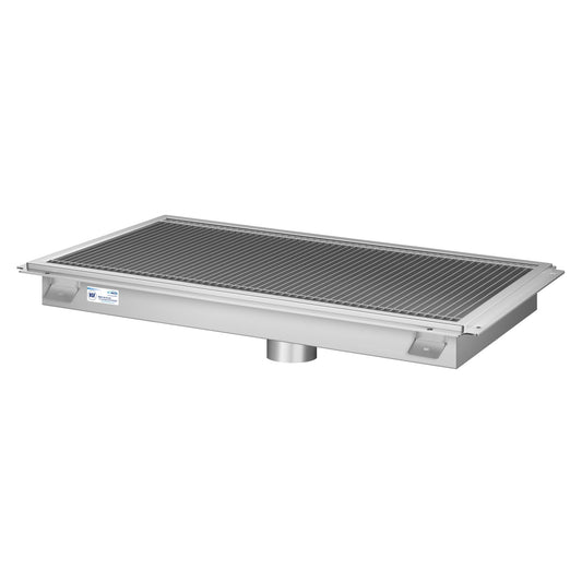 KOOLMORE 18" x 30" Stainless Steel Floor Trough Drain, 14-Gauge with Subway-Style Grating & Removable Drain Basket, NSF Listed  - KMFTG1830