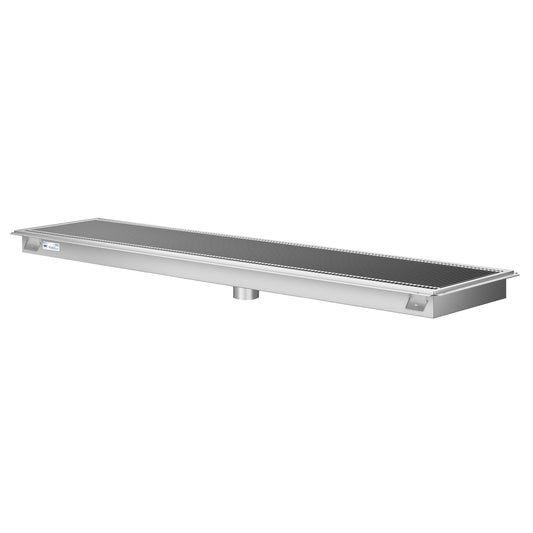 KOOLMORE 18" x 54" Stainless Steel Floor Trough Drain, 14-Gauge with Subway-Style Grating & Removable Drain Basket, NSF Listed  - KMFTG1854