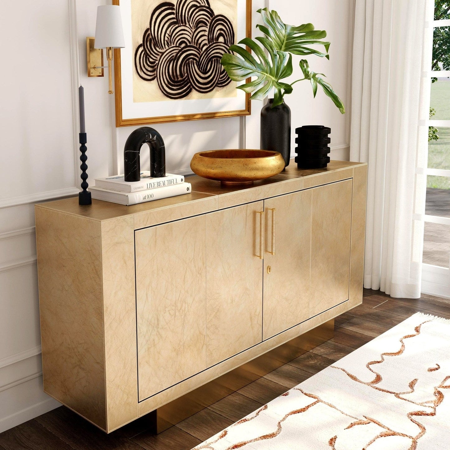 Butler Specialty Company Francois Leather 70.5"" Buffet Sideboard, Gold  -  3736350
