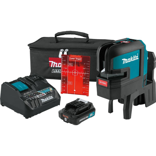 Makita 12V Max CXT Self-Leveling Cross-Line/4-Point Red Beam Laser Kit, bag, with one battery  - SK106DNAX