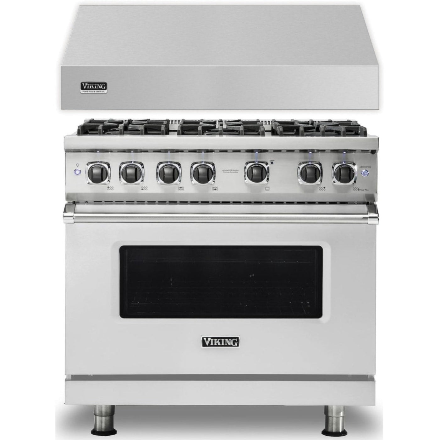 Klein Tools -Piece Package 36 Inch Freestanding Professional Gas Range and 36 Inch Wall Mount Range Hood - VGIC53626BSS