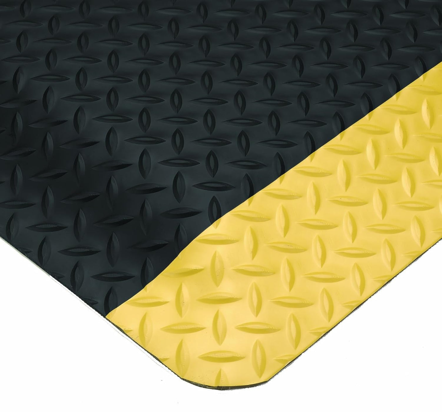 Wearwell Diamond-Plate SpongeCote UltraSoft Mat, 3' Width x 10' Length x 15/16"Thickness, Black/Yellow - 414.1516x3x10BYL