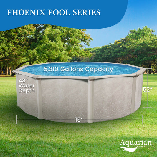 Aquarian Phoenix Series 15 Foot x 52 Inch Steel Frame Above Ground Swimming Pool  - 102337