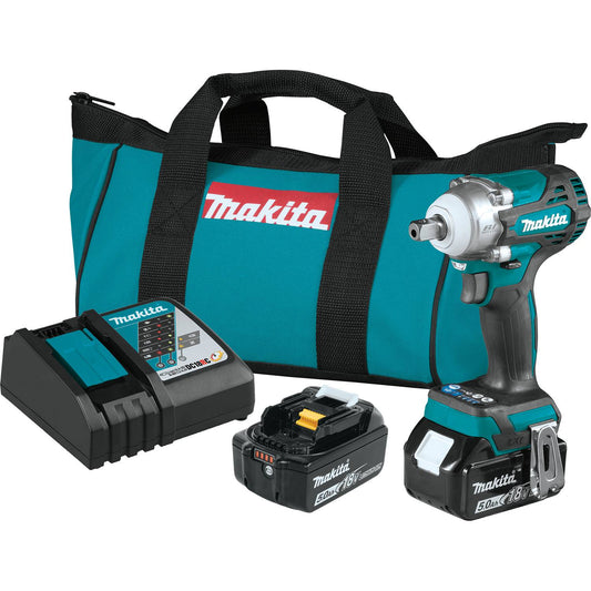 Makita 18V Lithium-Ion Brushless Cordless 4-Speed 1/2" Sq. Drive Impact Wrench Kit w/ Detent Anvil, var. spd., rev., L.E.D. Light, bag - XWT15T