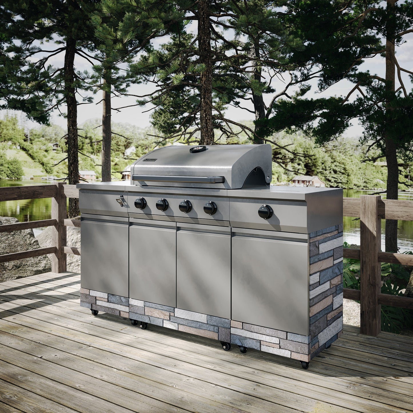 TYTUS Fresno 5-Burner LP/NG Convertible Grill in Gunmetal + Ash Stone - TDT-021-0104