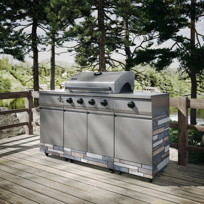 TYTUS Fresno 5-Burner LP/NG Convertible Grill in Gunmetal + Ash Stone - TDT-021-0104
