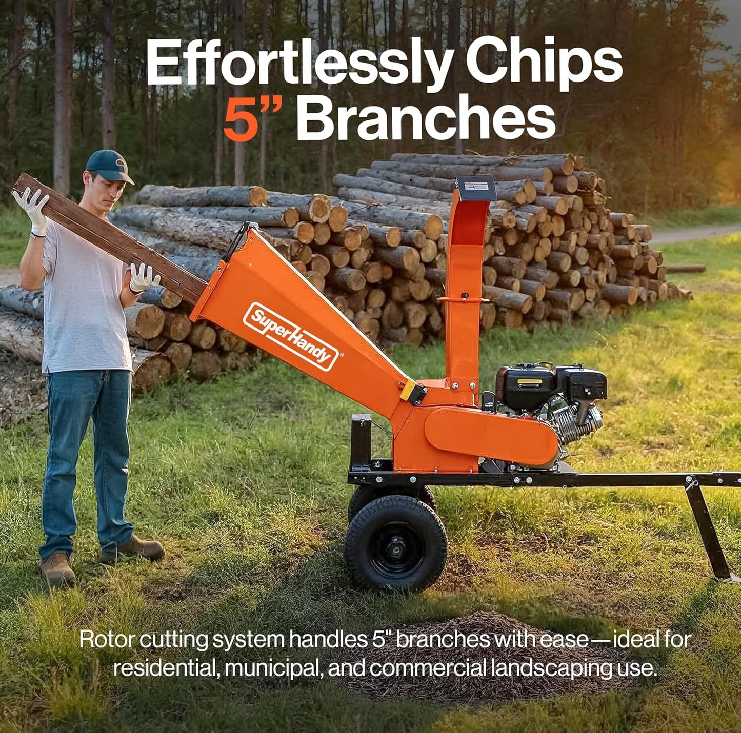 Super Handy GUO140 Towable Wood Chipper 5" Chipping Capacity 15 HP Gas Electric Start New - GUO140