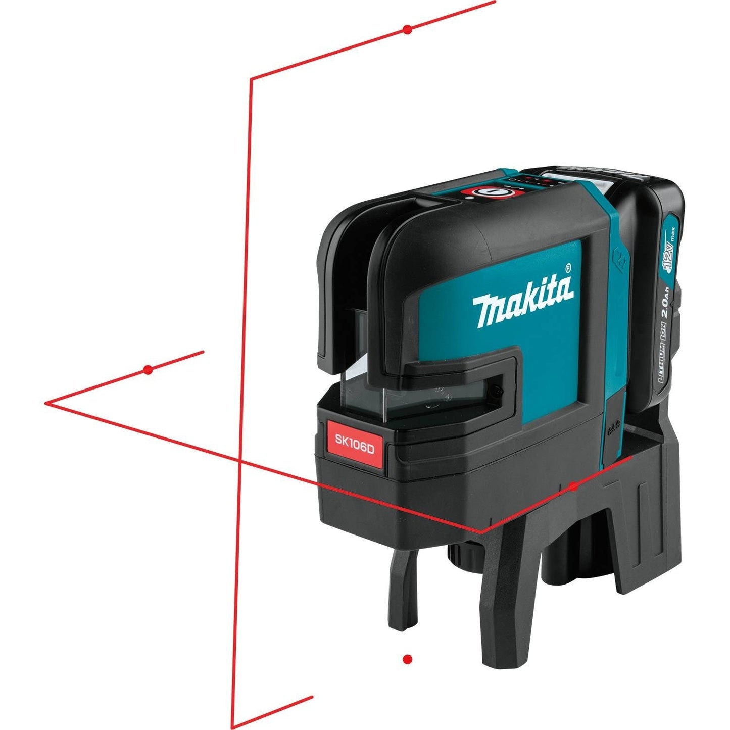 Makita 12V Max CXT Self-Leveling Cross-Line/4-Point Red Beam Laser Kit, bag, with one battery  - SK106DNAX
