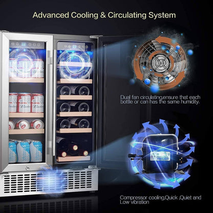 AOBOSI 24 Inch Beverage and Wine Cooler Dual Zone 2-IN-1 Hold 18 Bottles and 57 Cans -  YC120-2D
