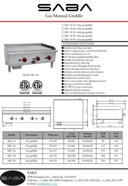 SABA  - Commercial Manual Griddle - MG-48