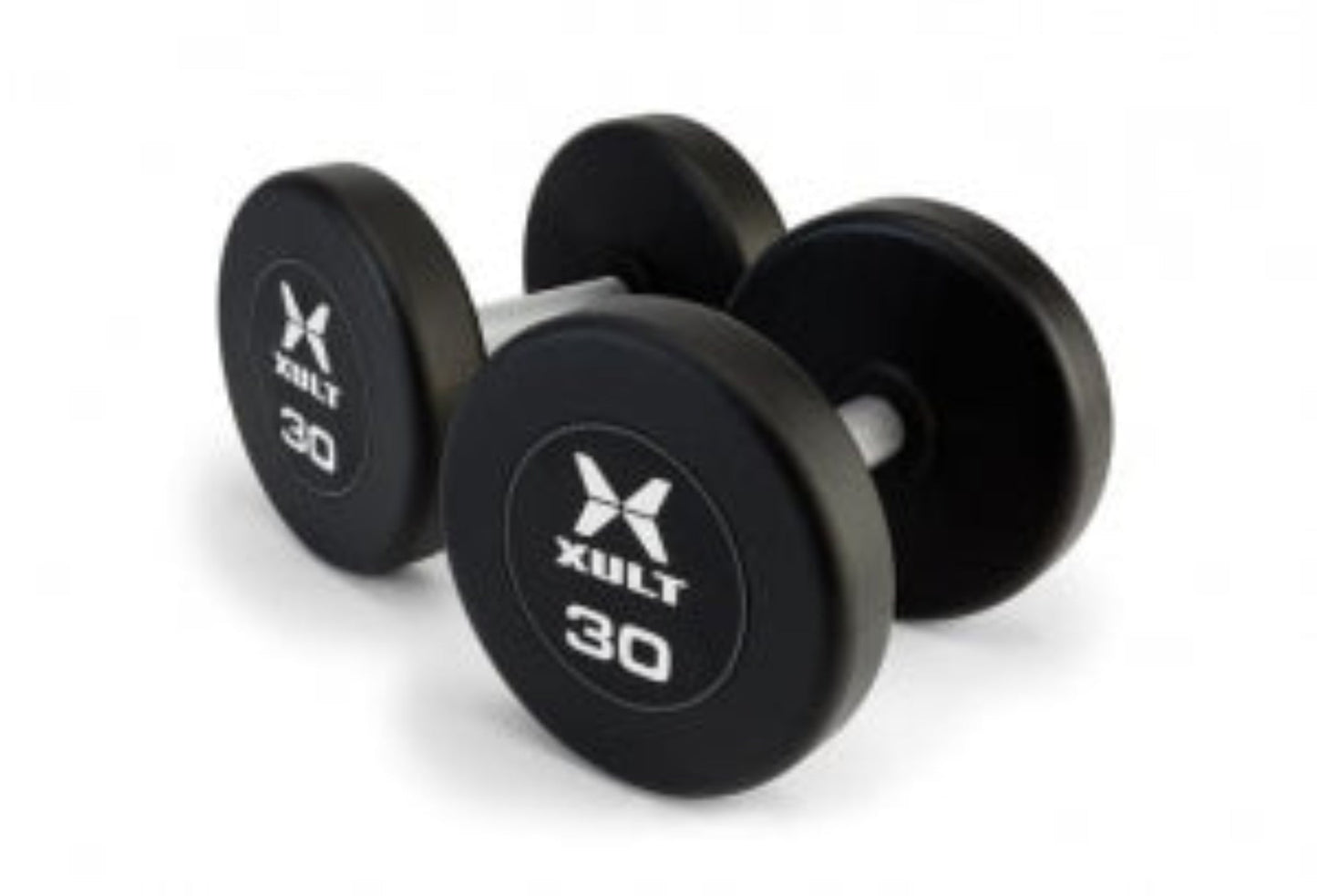 Johnson Health Tech XULT Urethane Round Dumbbells - XULT Urethane Round Dumbbell Pair, Black Plus, 165 lb. - XT-165URE-RND-P