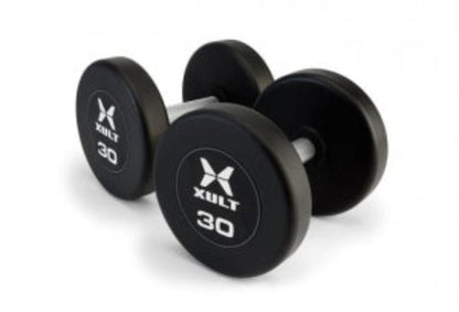Johnson Health Tech XULT Urethane Round Dumbbells - XULT Urethane Round Dumbbell Pair, Black Plus, 90 lb. - XT-090URE-RND-P