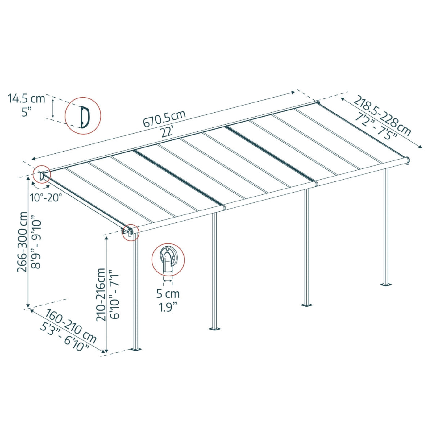 Palram - Canopia | Sierra Patio Cover - 7.5ft Wide - HG9075