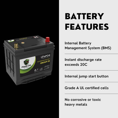 PowerTex 2017 Nissan Frontier Car Battery BCI Group 35 / Q85 Lithium LiFePO4 Automotive Battery - PTLG35-251