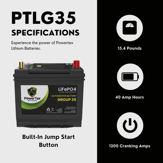 PowerTex 2015 Subaru XV Crosstrek Car Battery BCI Group 35 / Q85 Lithium LiFePO4 Automotive Battery - PTLG35-392