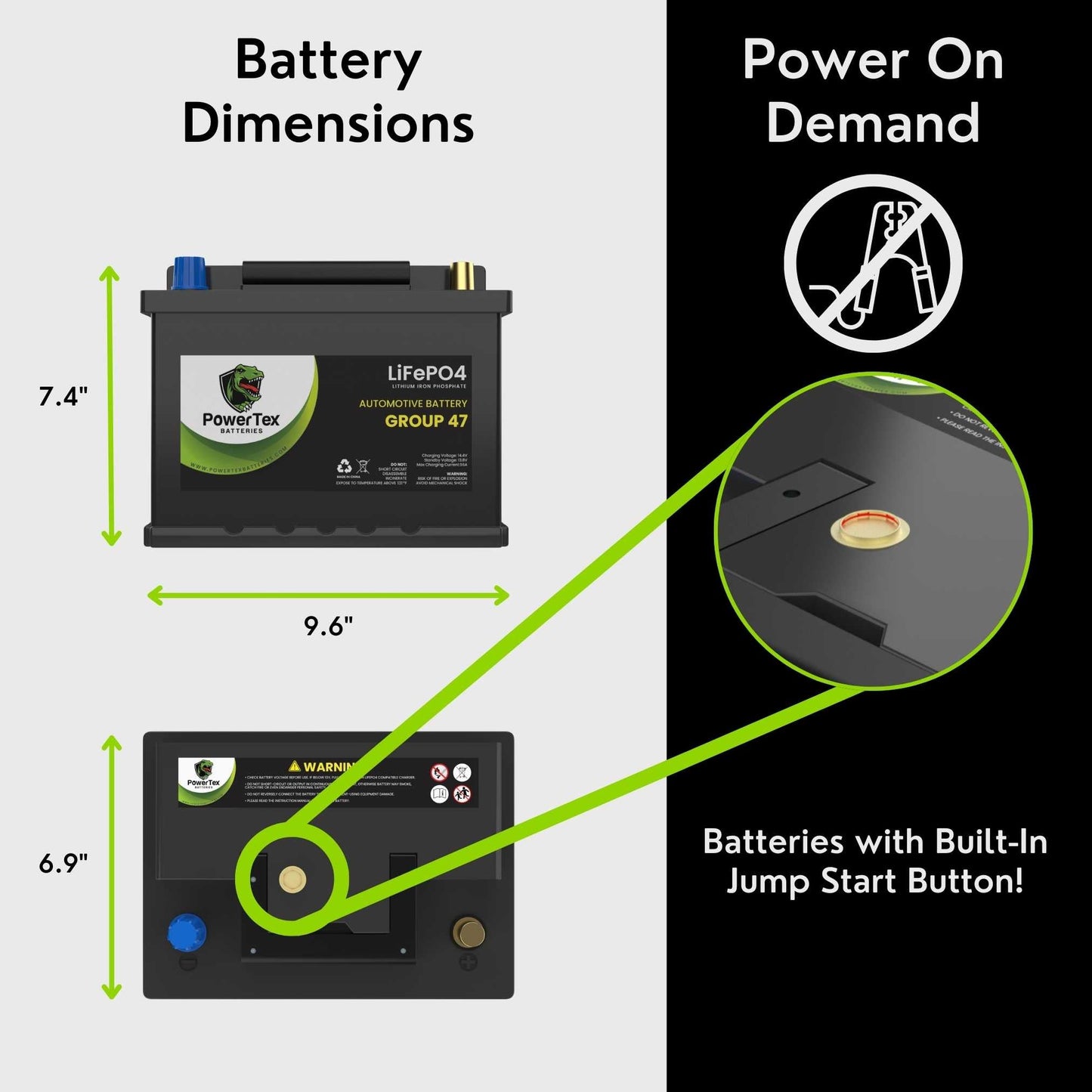 PowerTex 2012 Audi A5 Car Battery BCI Group 47 H5 Lithium LiFePO4 Replacement Automotive Battery - PTLG47-112