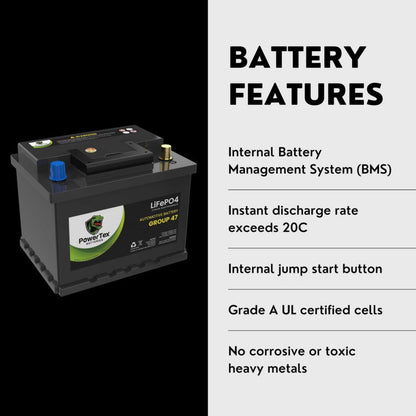 PowerTex 2022 Toyota Sienna L4 2.5LReplacement Car Battery BCI Group 47 Lithium LiFePO4 Automotive Powertex Battery - PTLG47-063