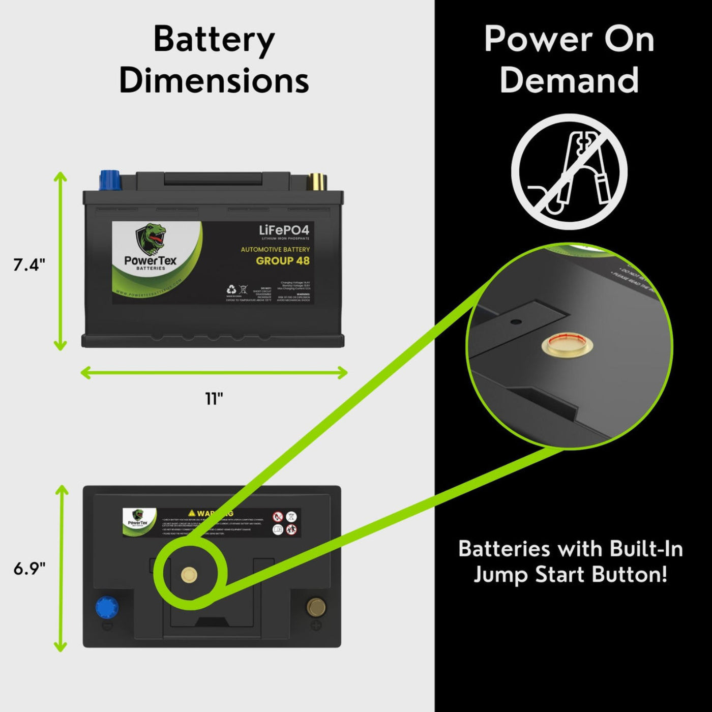 PowerTex 2023 Ford Explorer V6 3.0L Replacement Car Battery BCI Group 48 Lithium LiFePO4 Automotive Powertex Battery - PTLG48-0274