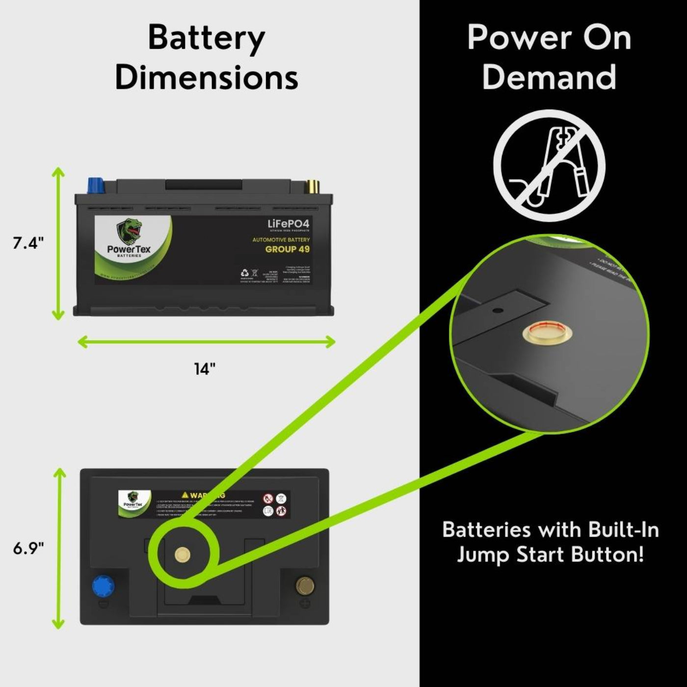 PowerTex b2017 Aston Martin Vanquish Car Battery BCI Group 49 / H8 Replacement Lithium LiFePO4 Automotive Battery - PTLG49-8