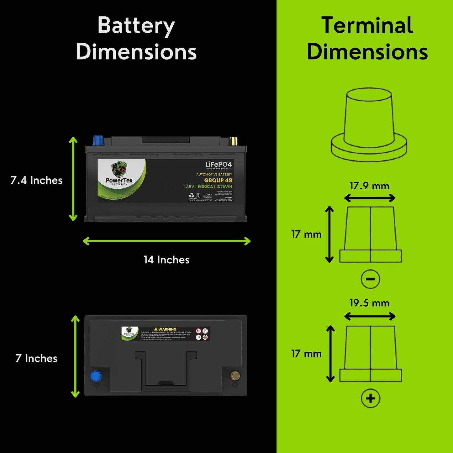 PowerTex 2017 Aston Martin DB11 Car Batteries BCI Group 49 / H8 Lithium LiFePO4 Automotive Battery - PTLG49-4