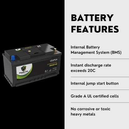 PowerTex 2010 Aston Martin V12 Vantage Car Battery BCI Group 49 / H8 Replacement Lithium LiFePO4 Automotive Battery - PTLG49-41