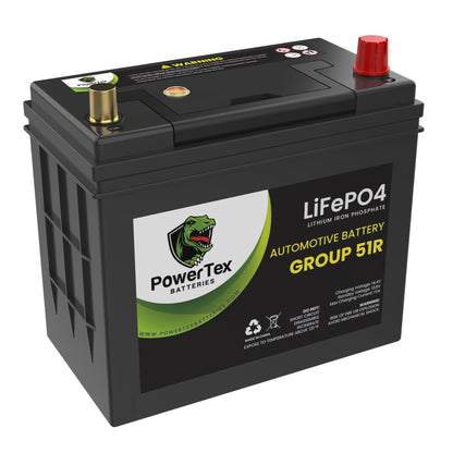 PowerTex 2018 Infiniti QX60 Car Battery BCI Group 51R Lithium LiFePO4 Replacement Automotive Battery - PTLG51R-102