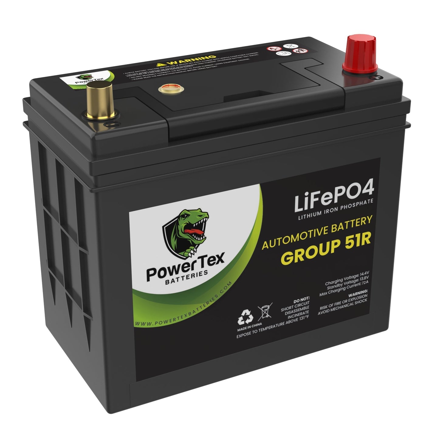 PowerTex 2011 Nissan Leaf Car Battery BCI Group 51R Lithium LiFePO4 Replacement Automotive Battery - PTLG51R-151