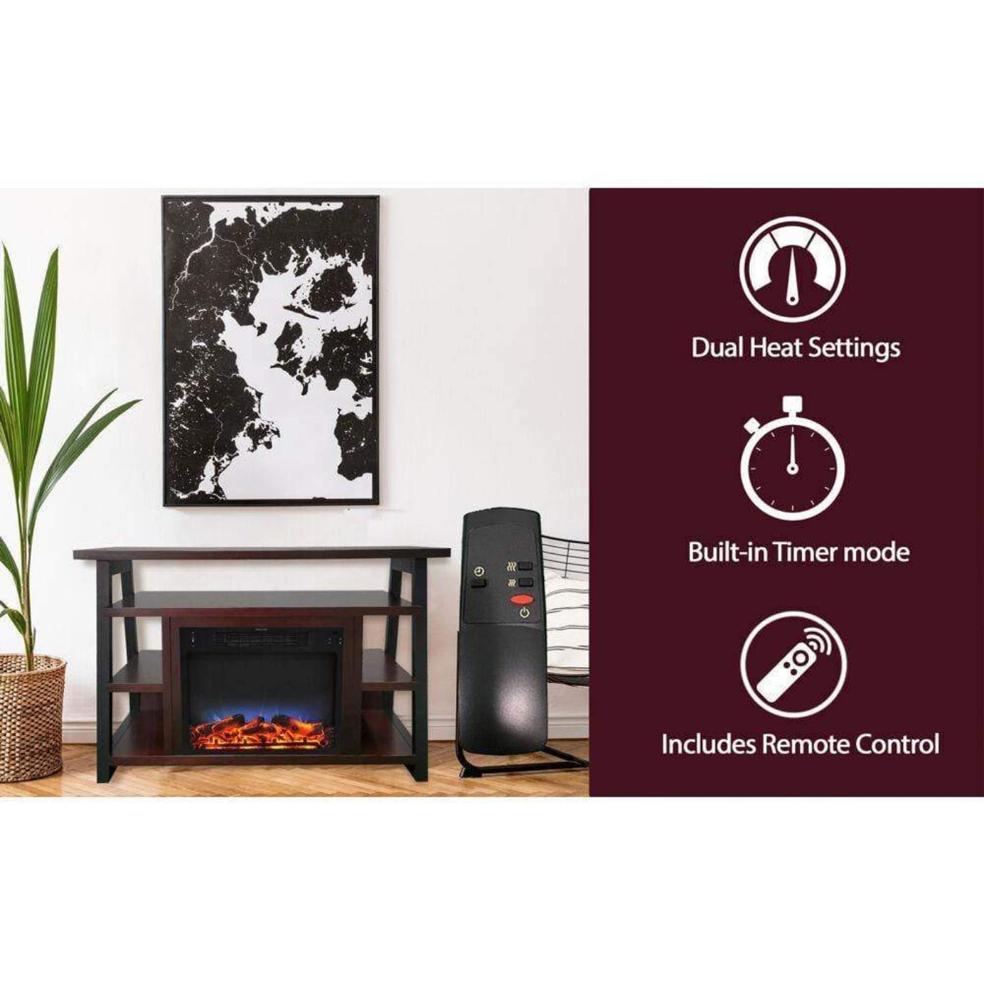Cambridge 32-In. Sawyer Industrial Electric Fireplace Mantel with Realistic Log and Grate Insert and Color Changing Flames, - CAM5332-1MAHLG2