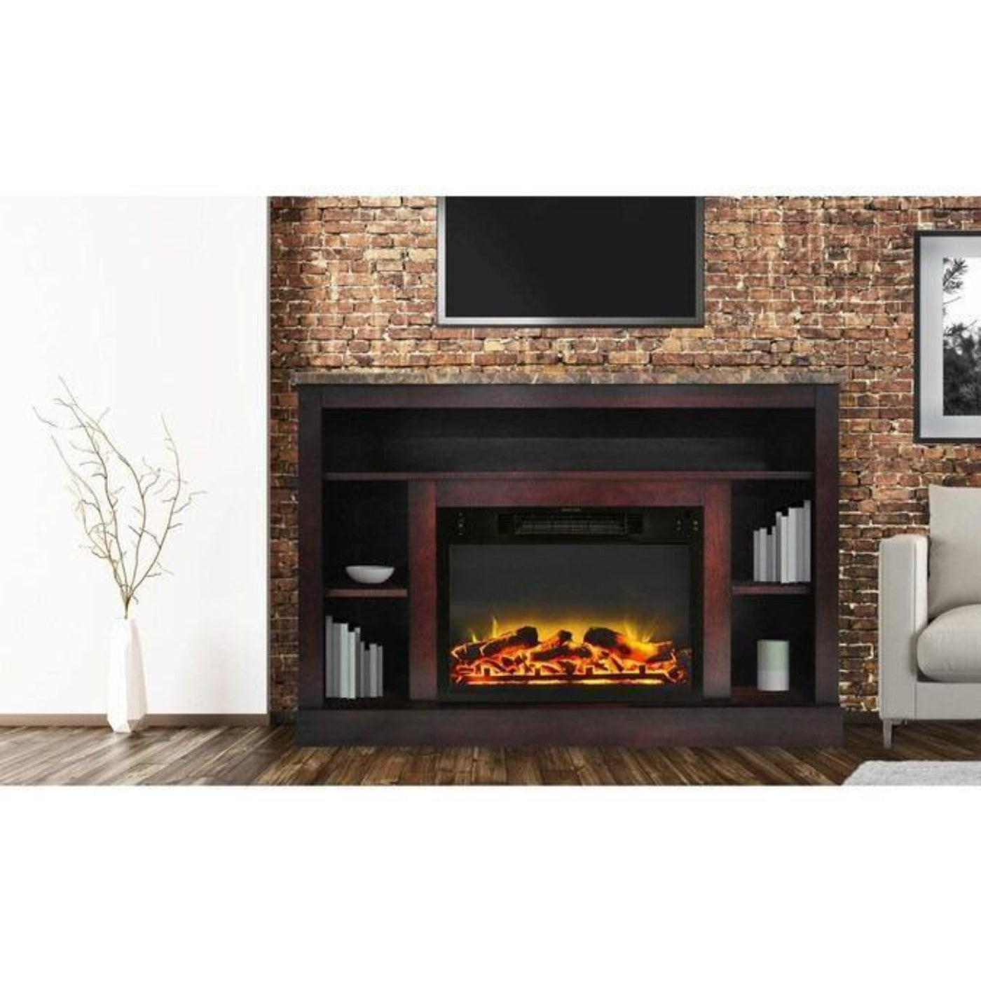 Cambridge Seville Electric Fireplace Heater with 47-In. Cherry TV Stand, Enhanced Log Display, Multi-Color Flames, and Remote Control - CAM5021-1CHRLG3