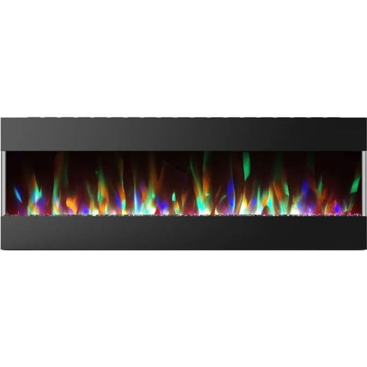Cambridge 60 In. Recessed Wall-Mounted Electric Fireplace with Crystal and LED Color Changing Display, Black/White - CAM60RECWMEF-1BLK