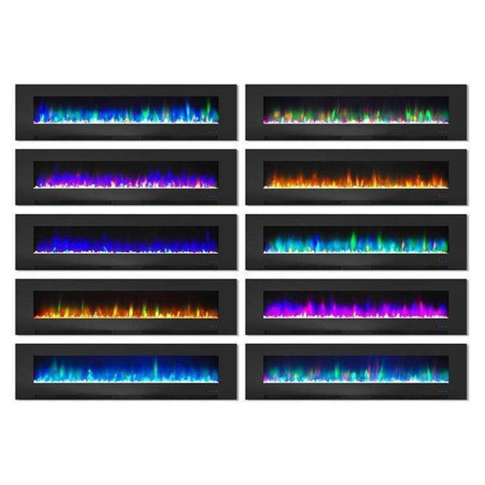 Cambridge 78 In. Wall-Mount Electric Fireplace in Black with Multi-Color Flames and Crystal Rock Display - CAM78WMEF-1BLK