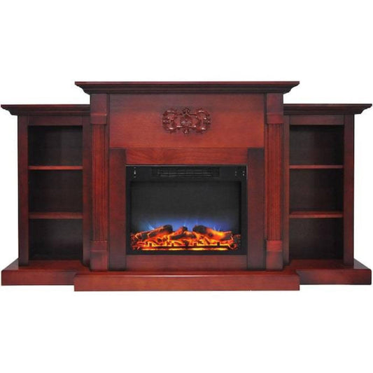 Cambridge Sanoma 72 In. Electric Fireplace in Cherry with Bookshelves and Enhanced Log Display - CAM7233-1CHRLG2