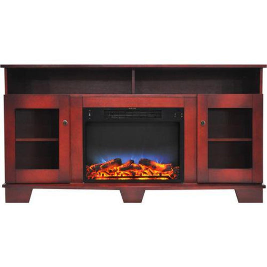 Cambridge Savona 59 In. Electric Fireplace in Cherry with Entertainment Stand and Multi-Color LED Flame Display, - CAM6022-1CHRLED
