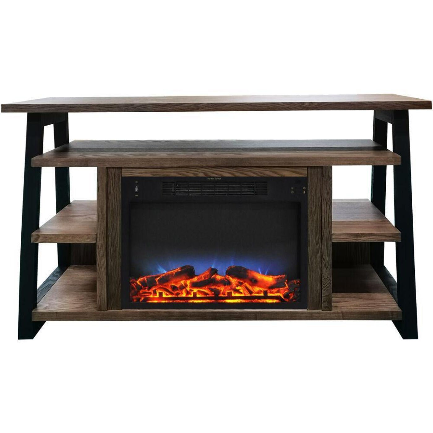 Cambridge 32-In. Sawyer Industrial Electric Fireplace Mantel with Realistic Log Display and LED Color Changing Flames, Mahogany, - CAM5332-1MAHLED