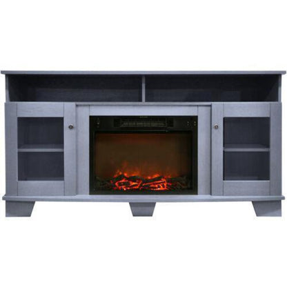Cambridge Savona 59 In. Electric Fireplace in Cherry with Entertainment Stand and Multi-Color LED Flame Display, - CAM6022-1CHRLED