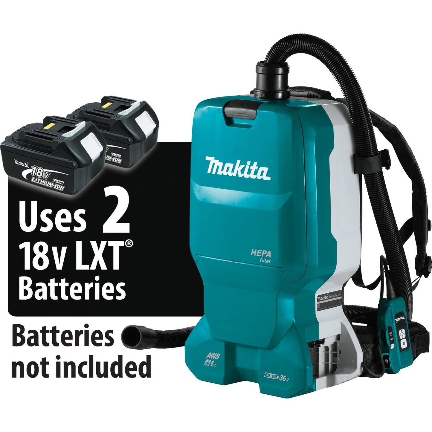 Makita - 36V (18V X2) LXT Brushless 1.6 Gallon HEPA Filter Backpack Dry Dust Extractor, AWS Capable  - XCV18ZX