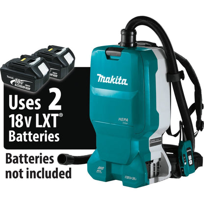 Makita - 36V (18V X2) LXT Brushless 1.6 Gallon HEPA Filter Backpack Dry Dust Extractor, AWS Capable  - XCV18ZX