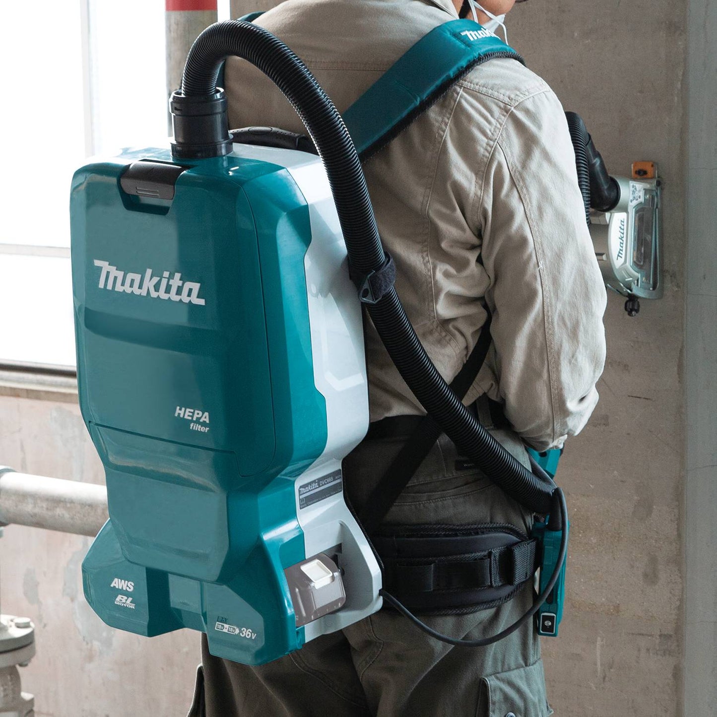 Makita - 36V (18V X2) LXT Brushless 1.6 Gallon HEPA Filter Backpack Dry Dust Extractor, AWS Capable  - XCV18ZX