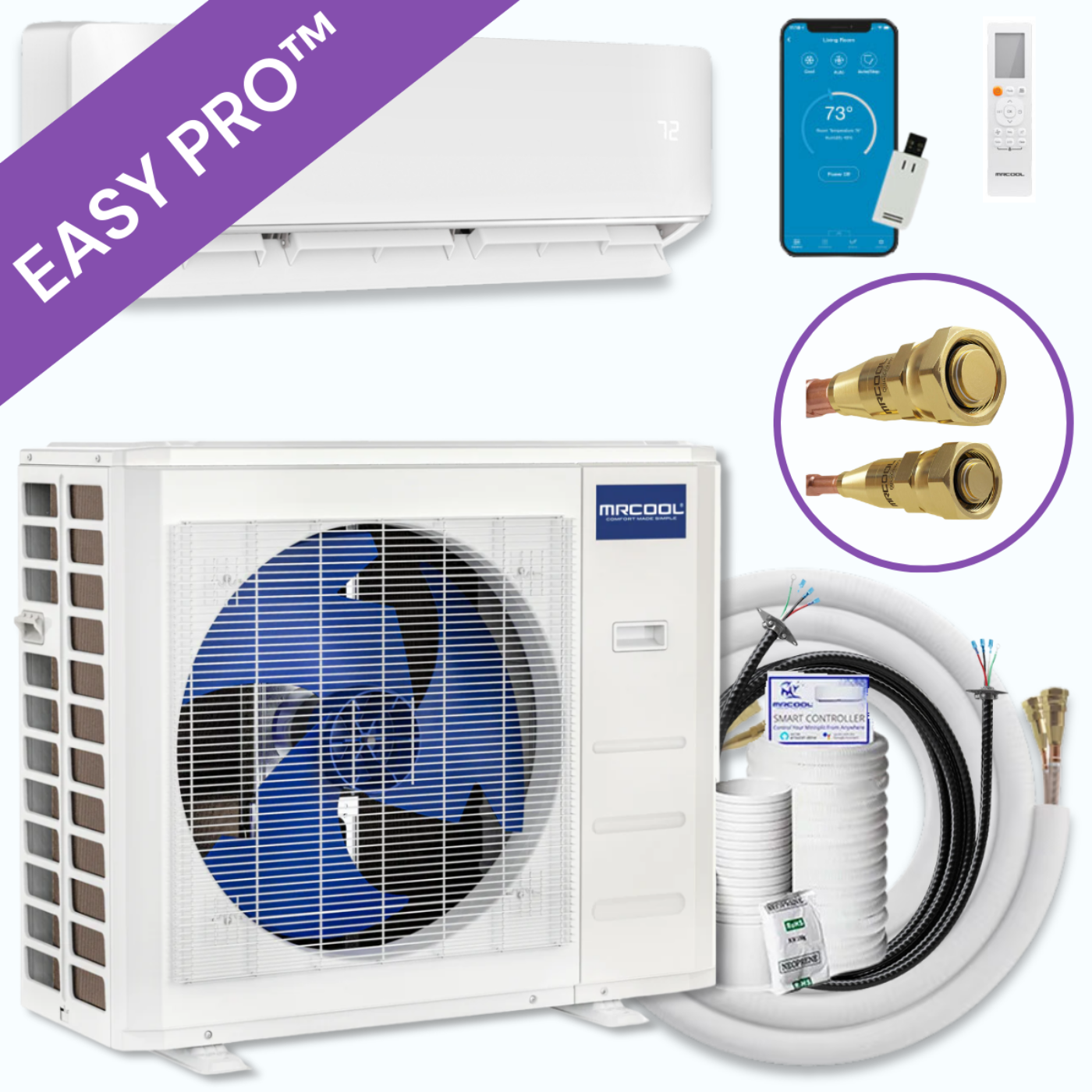 MRCOOL DIY 5th Gen EasyPro 12,000 BTU Single Zone Mini Split Complete System 115V with 16 ft. DIY Quick Connect Line Set and DIYPRO Cable,  - EZPRO-12-HP-11516D-O