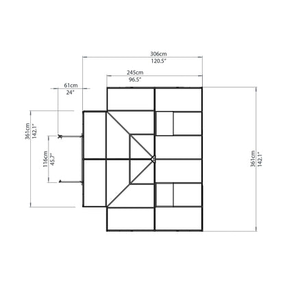 Palram - Canopia | 12x10 Ft Chalet Greenhouse Kit - Gray With 0.8mm Polycarbonate Glazing - HG5400