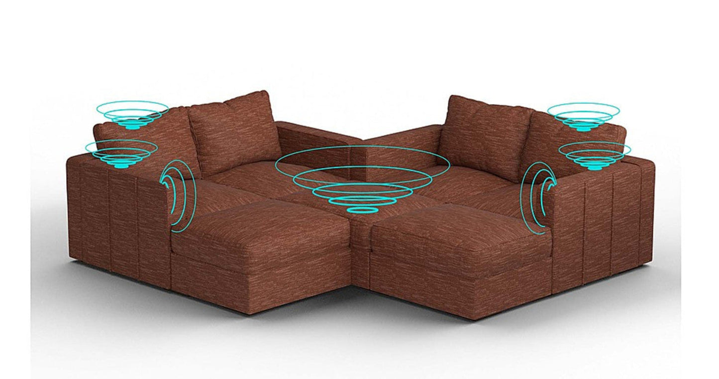 Lovesac – 7 Seats + 8 Sides Rained Chenille &amp; Standard Foam with 8 Speaker Immersive Sound + Charge System – Terracotta - 1772860073528_902