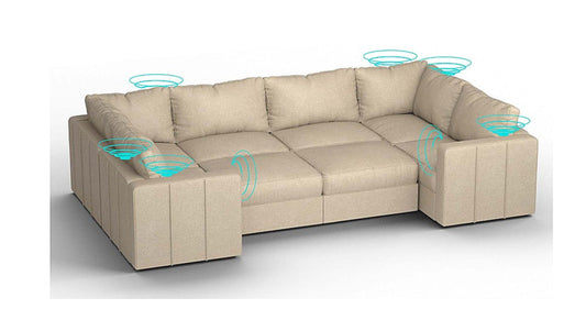 Lovesac – 8 Seats + 10 Sides Combed Chenille &amp; Standard Foam with 10 Speaker Immersive Sound + Charge System – Tan - 1772863724992_363