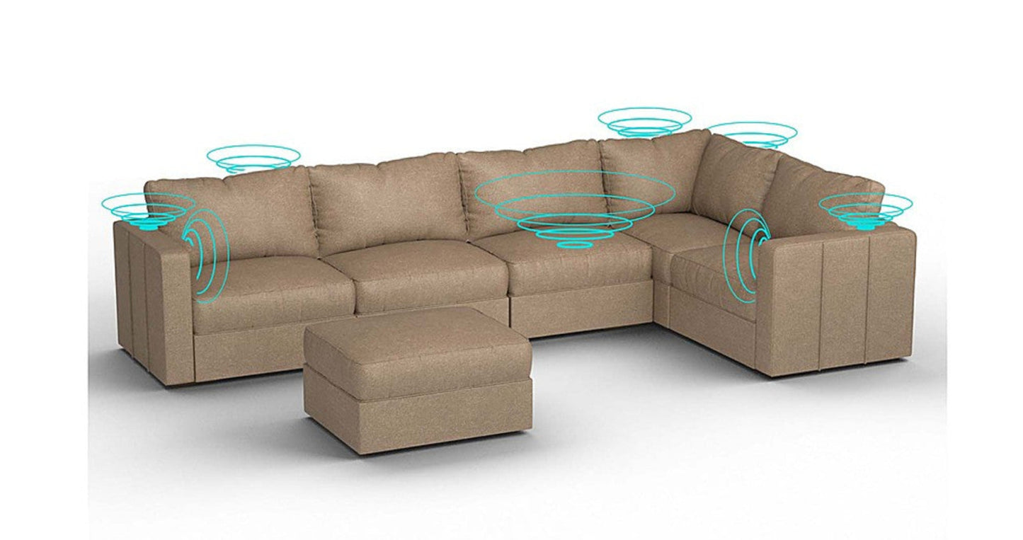 Lovesac – 6 Seats + 8 Sides Combed Chenille &amp; Standard Foam with 10 Speaker Immersive Sound + Charge System – Taupe - SKU_1772866900571_865