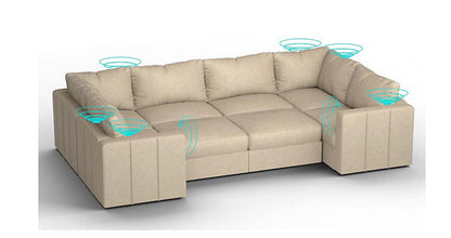 Lovesac – 8 Seats + 10 Sides Combed Chenille &amp; Lovesoft with 6 Speaker Immersive Sound + Charge System – Tan - SKU_1772870932717_828