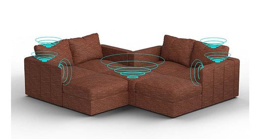 Lovesac – 7 Seats + 8 Sides Rained Chenille &amp; Lovesoft with 10 Speaker Immersive Sound + Charge System – Terracotta - 1772860047330_72
