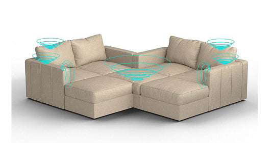 Lovesac – 7 Seats + 8 Sides Combed Chenille &amp; Standard Foam with 6 Speaker Immersive Sound + Charge System – Tan - 1772861455861_331